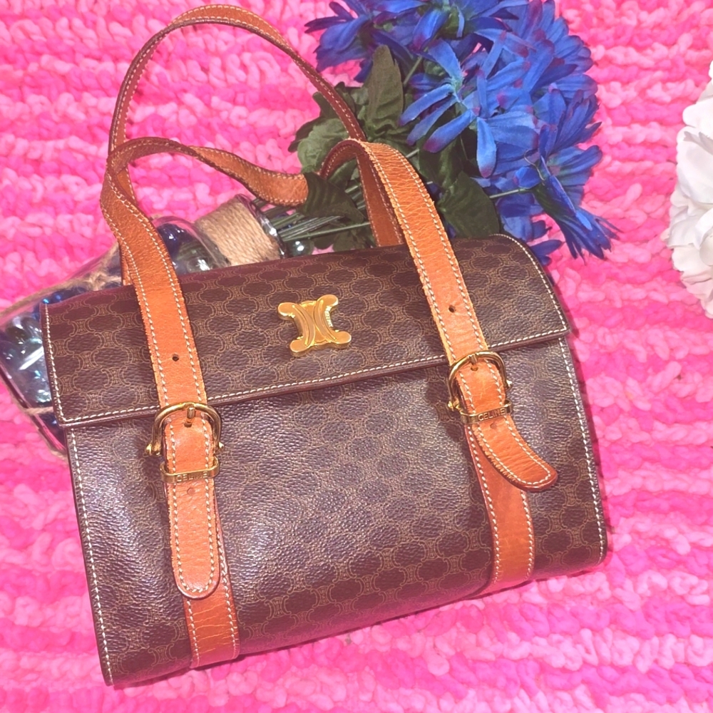 Celine Macadam Brown Sm and Tan Satchel